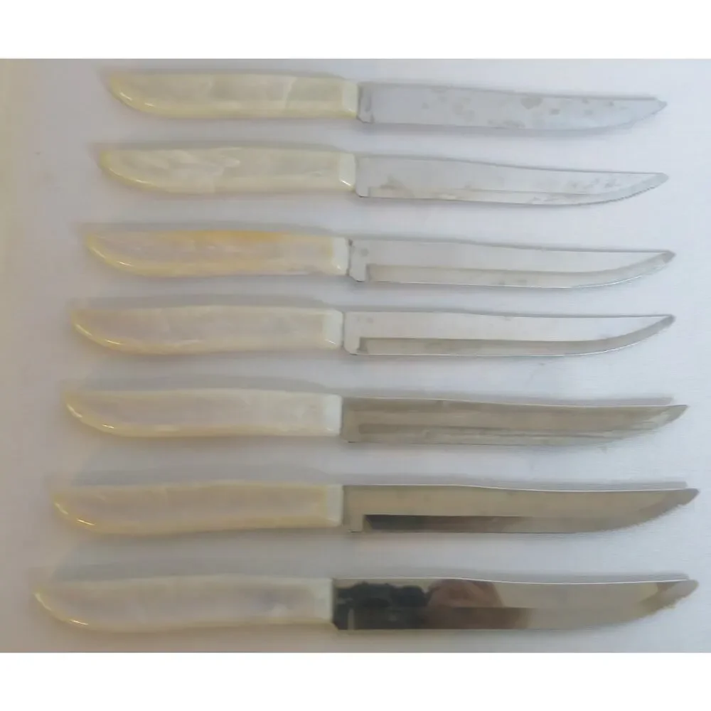 Vintage Quikut Steak Knife Set 7 Marbled Gray Handles Mid Century Modern Kitchen